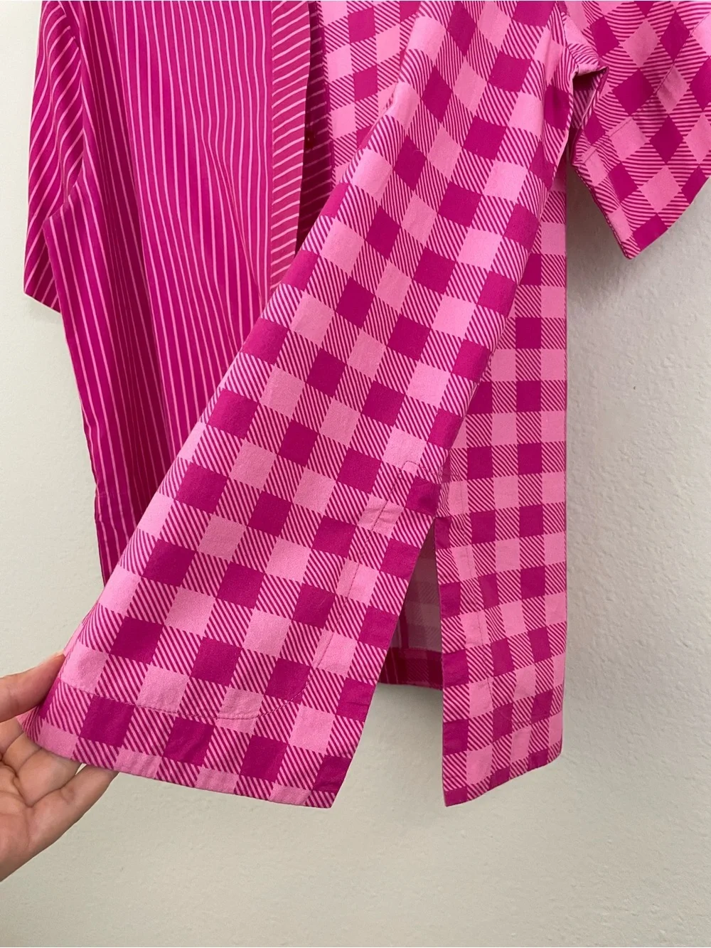 Solid & Striped Gingham Striped Mixed Print Poplin Relaxed Sutton Shirt Size S - Picture 4 of 5